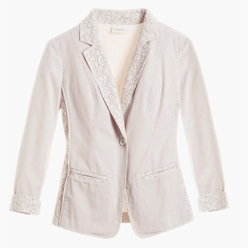 Chico’s Beige Lace Striped Blazer Jacket